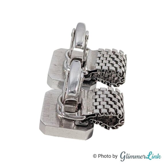 Vintage Foster Blue Rivoli MCM Silver Tone Cufflinks with Detachable Mesh Wrap - Picture 8 of 11